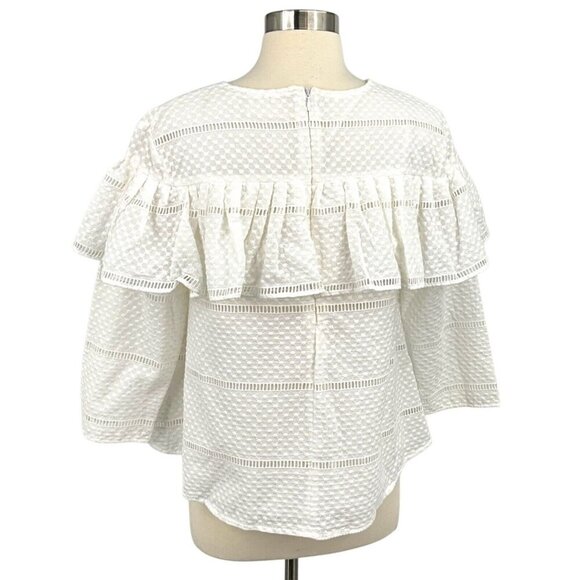Rachel Parcell Ruffle Blouse White Size M Swiss Dot Lace 3/4 Sleeve Lined Top - Picture 3 of 8